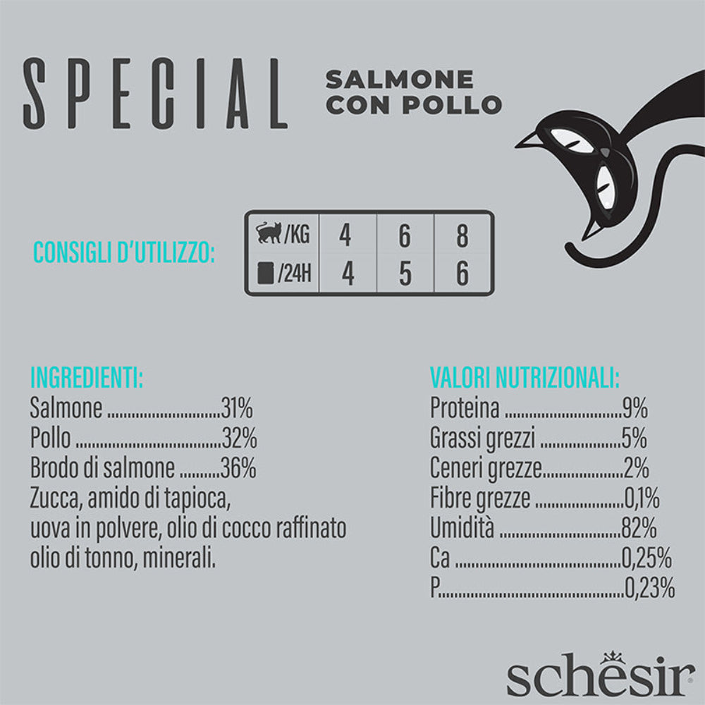 Schesir Skin&Coat salmone con pollo in mousse in busta 70g.