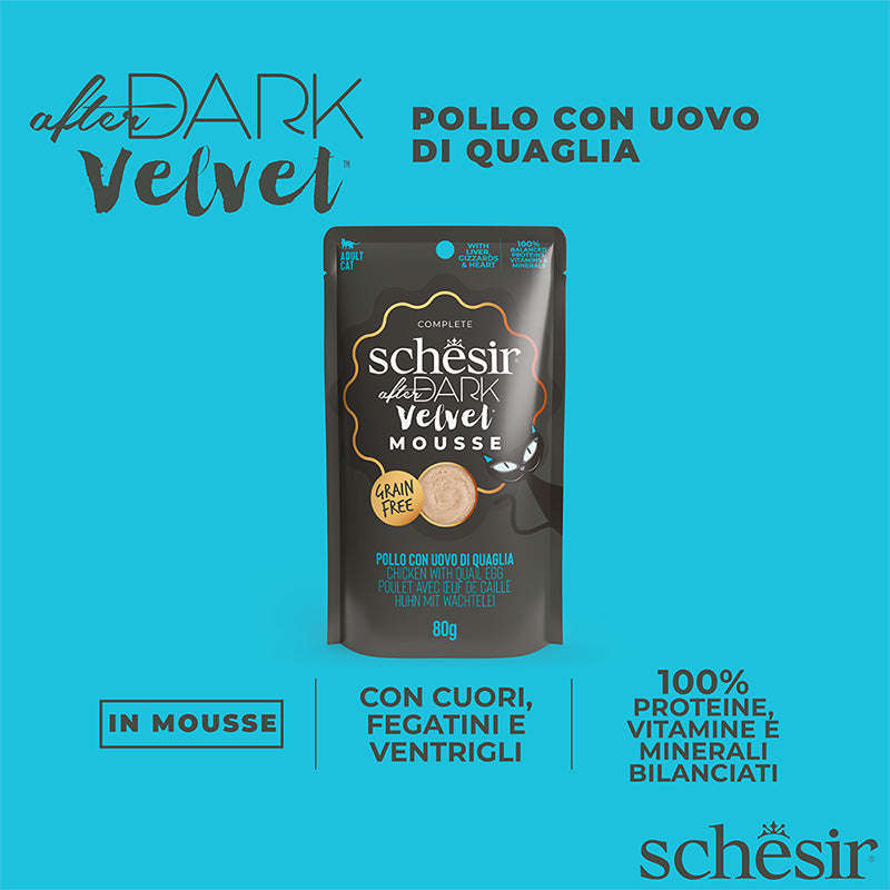 Schesir after dark Pollo con uovo di quaglia in mousse 80g in busta.