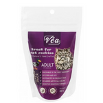 Véa cat treats packaging with a purple label and cat illustration on a white background