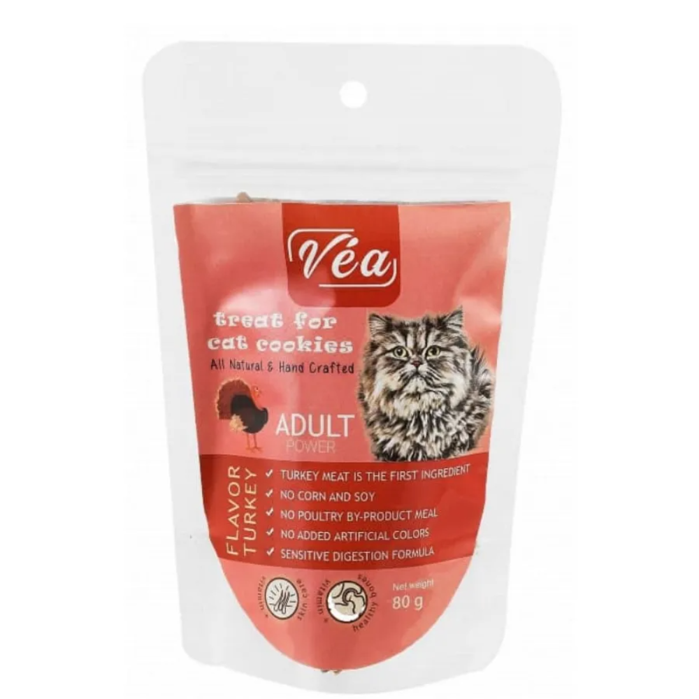 Véa cat cookie package with a cat on the label against a white background