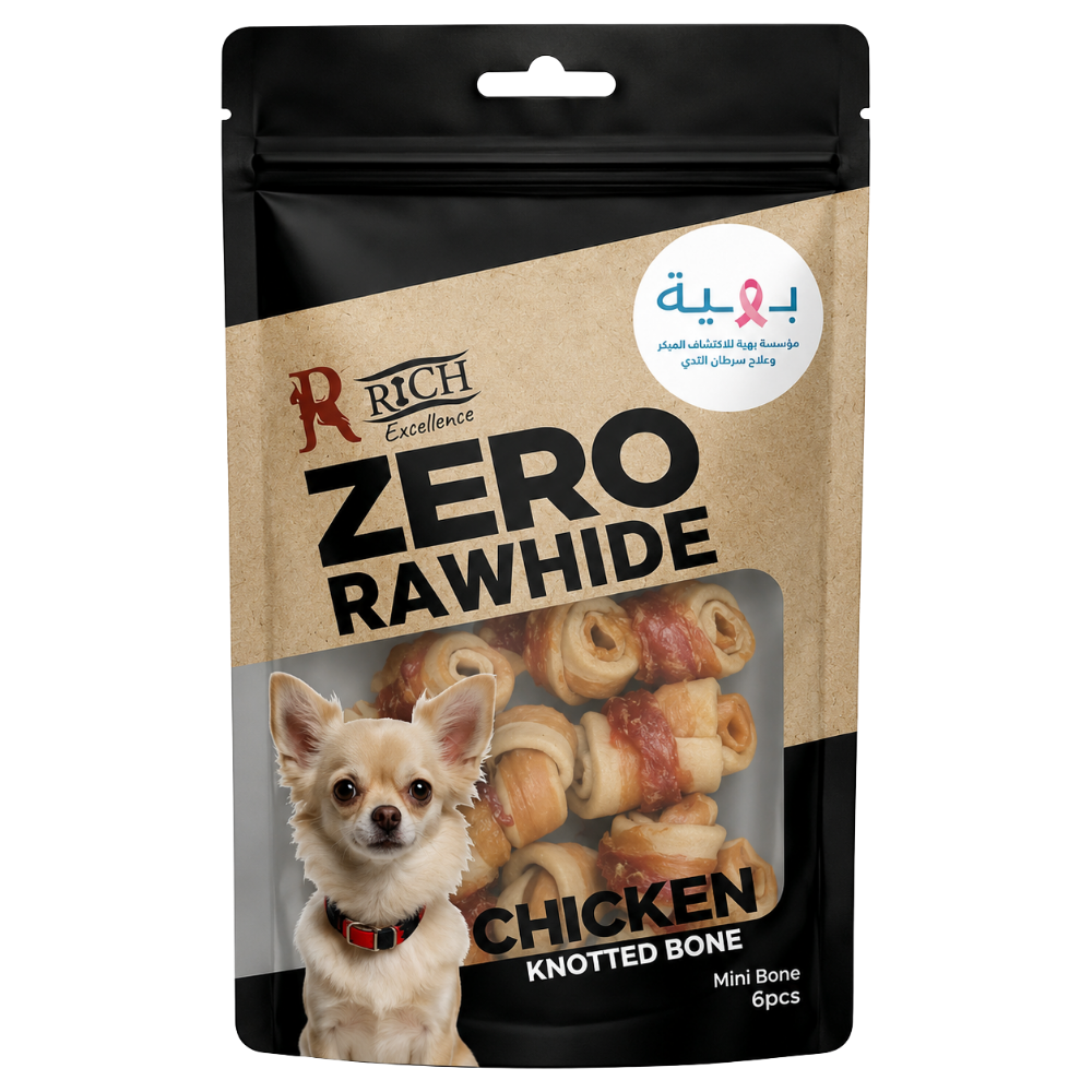 Rich Zero Rawhide Chicken Knotted Bone Mini Bone 6pes