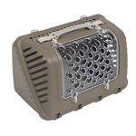 Pet carrier with a metal grille on a white background