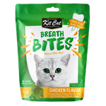 Package of Kit Cat Breath Bites cat treats with a green border and cat illustration on a white background