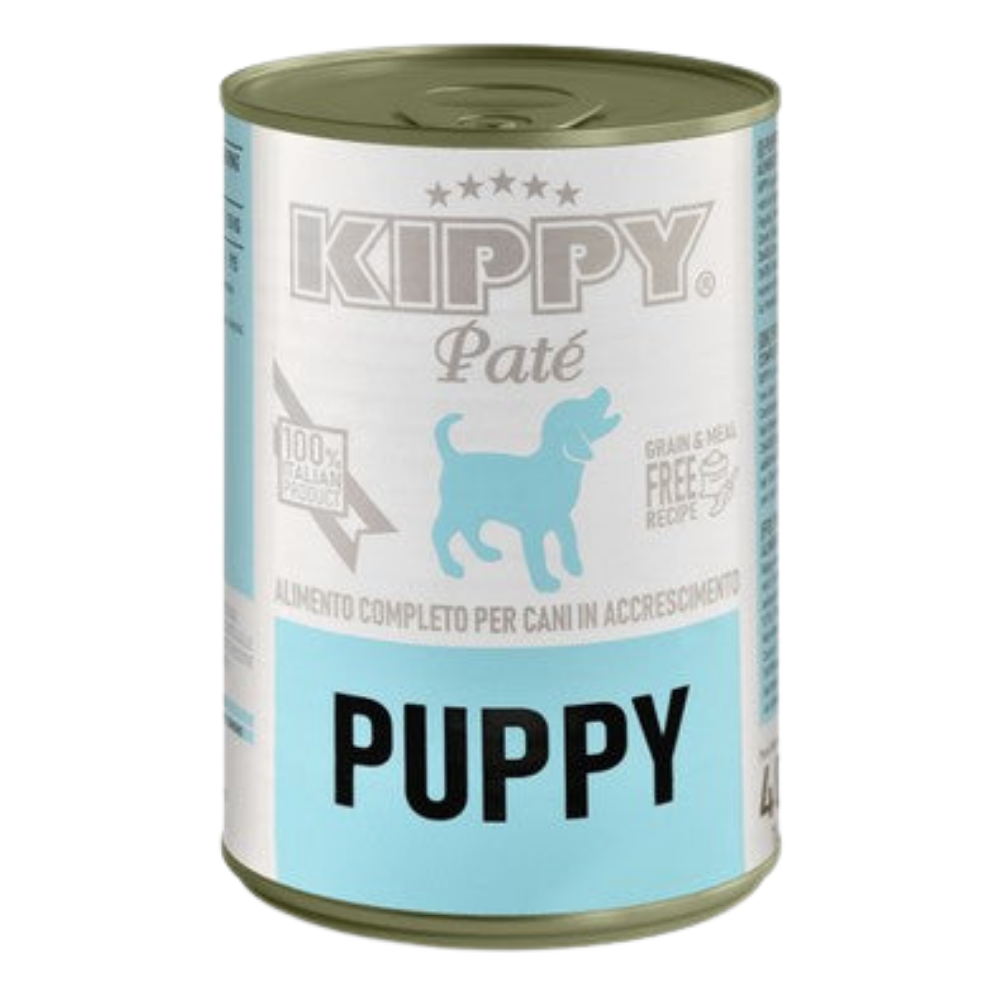 Kippy Puppy páté can for dogs on a white background