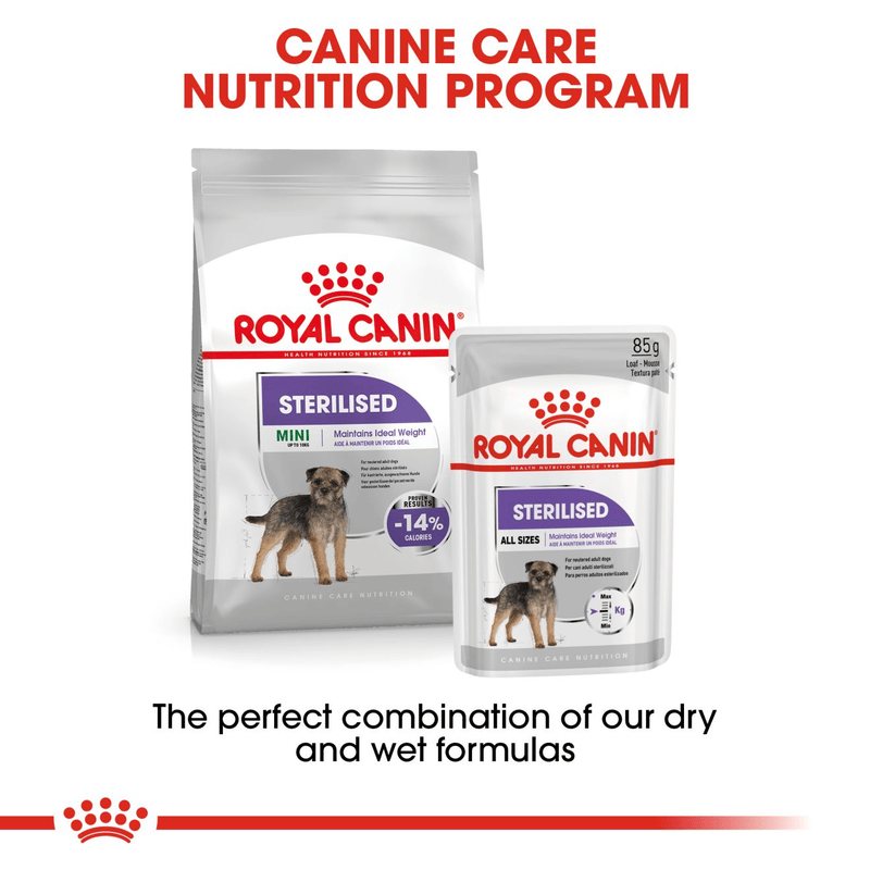Royal Canin Mini Sterilised Small Breed Adult Dog Food.
