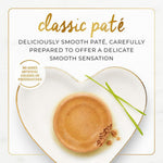 Advertisement for classic páté with a heart-shaped plate on a white background
