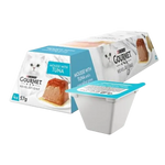 Gourmet Revelations cat food packaging with tuna flavor on a white background