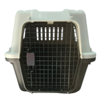 Pet carrier with a black interior on a white background