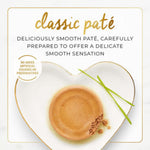 Advertisement for classic páté with a heart-shaped dish on a white background