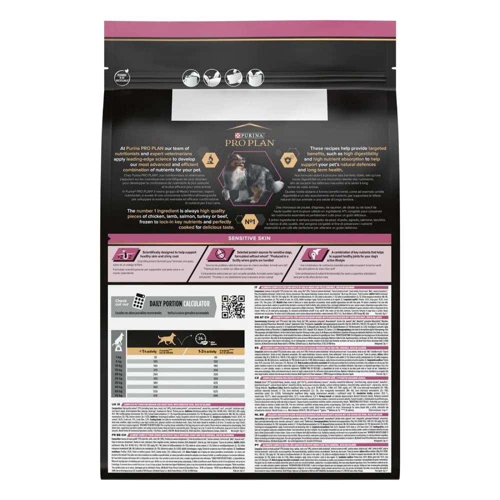 Pro Plan Medium Adult Sensitive Skin with Optiderma Rich in Salmon 3kg.