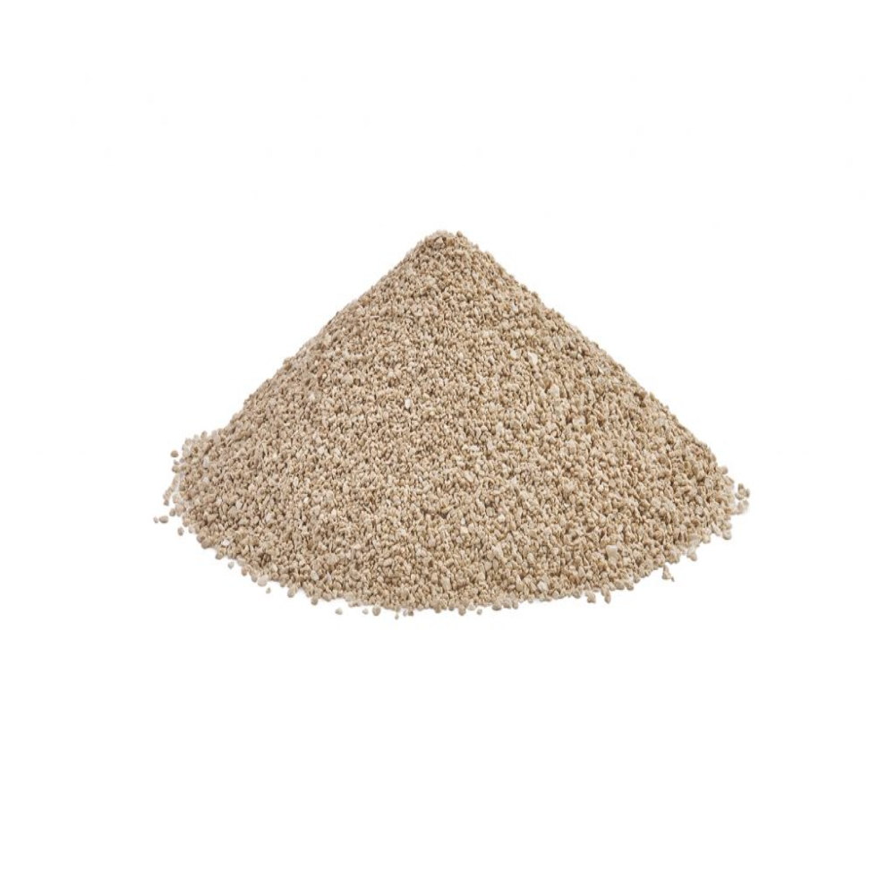 Pile of small beige stones on a white background
