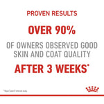 Advertisement for a pet product with text about proven results on skin and coat quality.