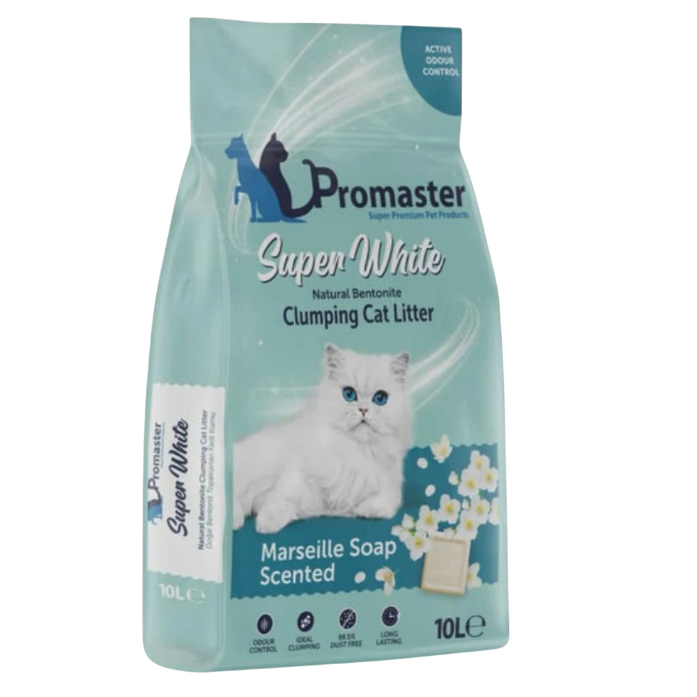 Promaster Super White clumping cat litter bag on a white background