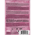 Back of a cat food package with text and branding
