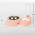 Pink pet bowl with measurements on a white background