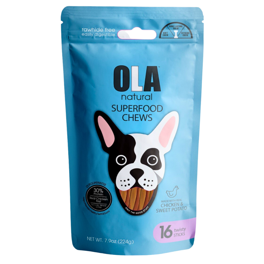 Ola Natural Chicken & Sweet Potato Dog Treats 16 Twisty Sticks 224 g.