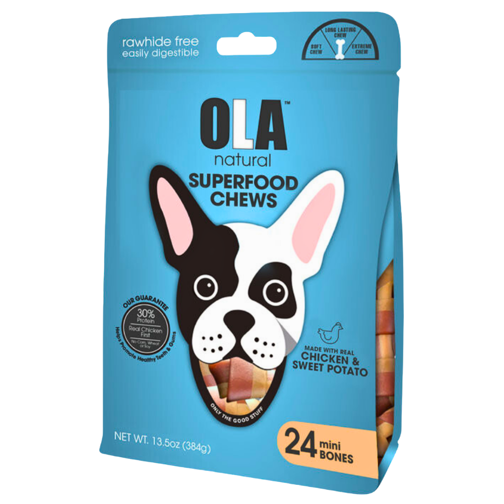 Ola Natural Chicken & Sweet Potato 24 Mini Bones Dog Treats 384g.