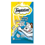 Temptations cat treats packaging with cartoon cat on a white background