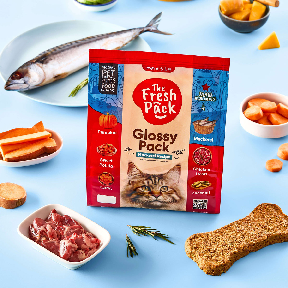 The Fresh Pack Glossy UMAMI Pack for cats - With Mackerel Fish.