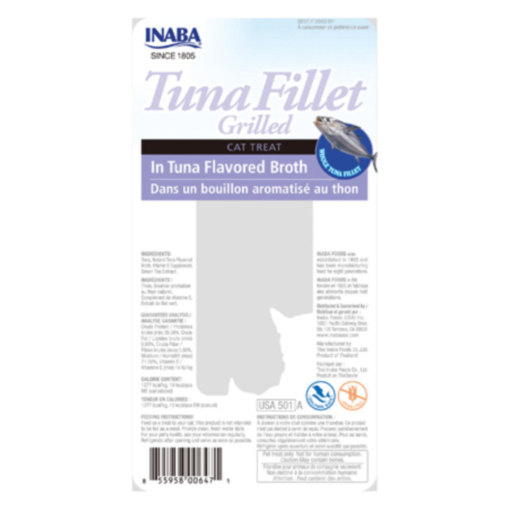 INABA Tuna Fillet Grilled cat treat package on a white background