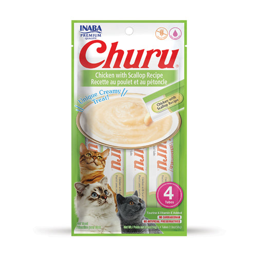 Churu Creamy Cat Treat Chicken with Scallop 4 Tubes 56g.