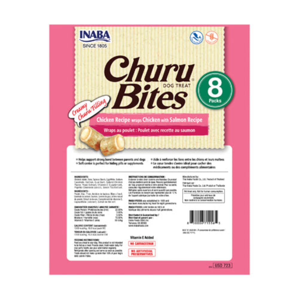 Churu Bites Chicken Recipe wraps Chicken with Salmon Recipe For Dogs 8 Packs.