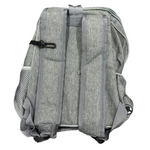 Gray backpack with mesh side panels on a white background