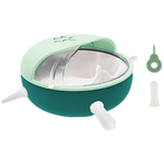 Green and mint-colored pet water bowl with accessories on a white background