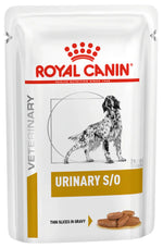 Royal Canin Veterinary Diet Urinary S/O wet dog food pouch packaging.