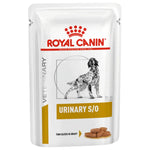 Royal Canin Veterinary Diet Urinary S/O wet dog food pouch packaging.