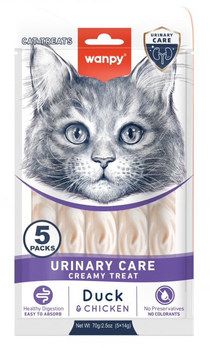 Wanpy Medicated Creamy Duck & Chicken Treats for All Cats 70 g (5*14g)