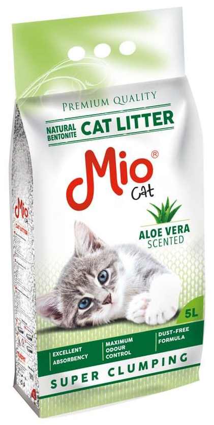 Mio Cat litter packaging with a kitten on a white background