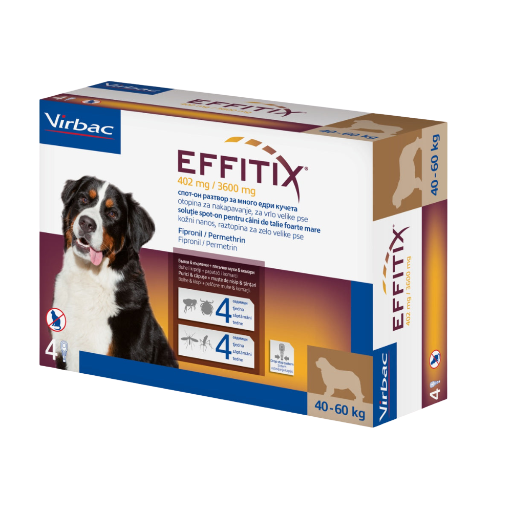 Box of Virbac EFFITIX for dogs with a dog on the packaging.