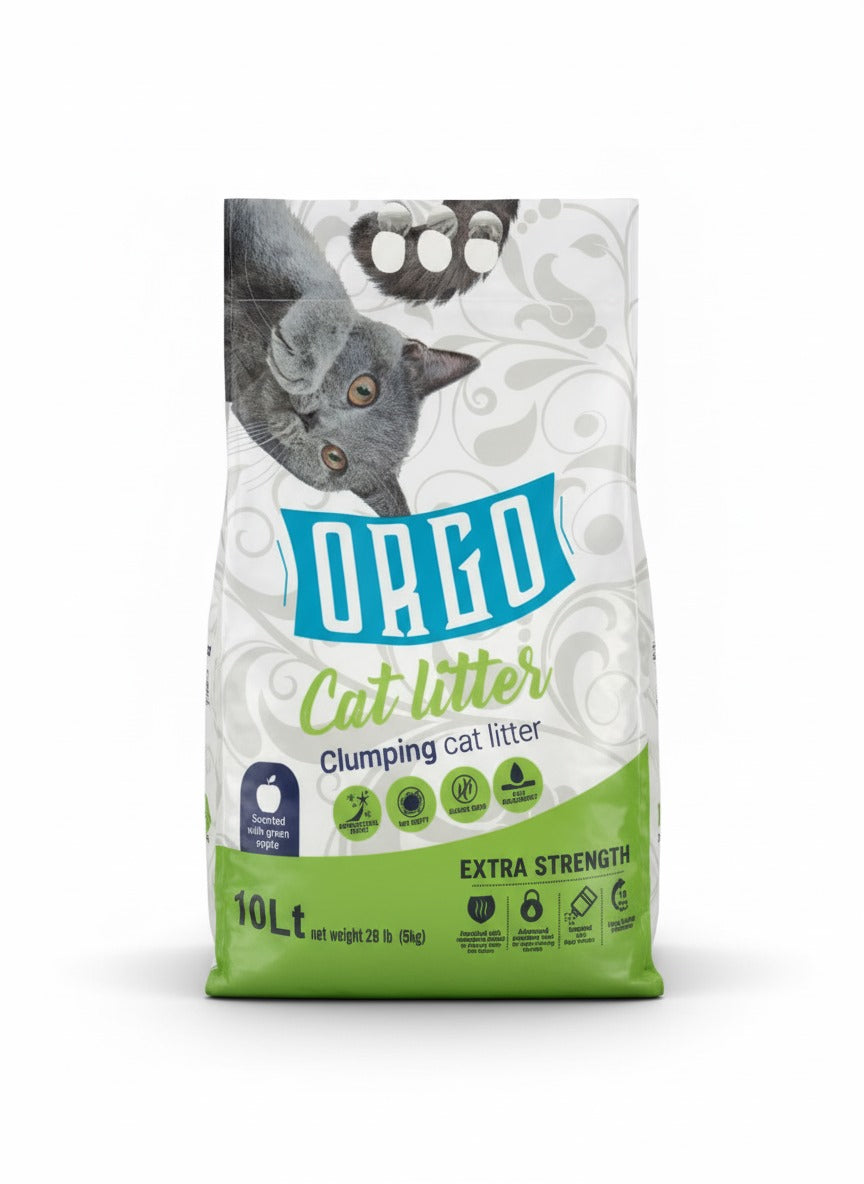 orgo white cat litter green apple 10l.