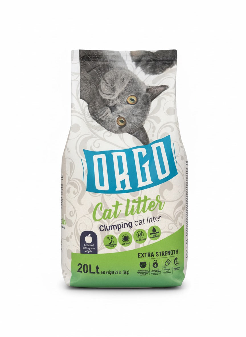 orgo white cat litter green apple 20l.