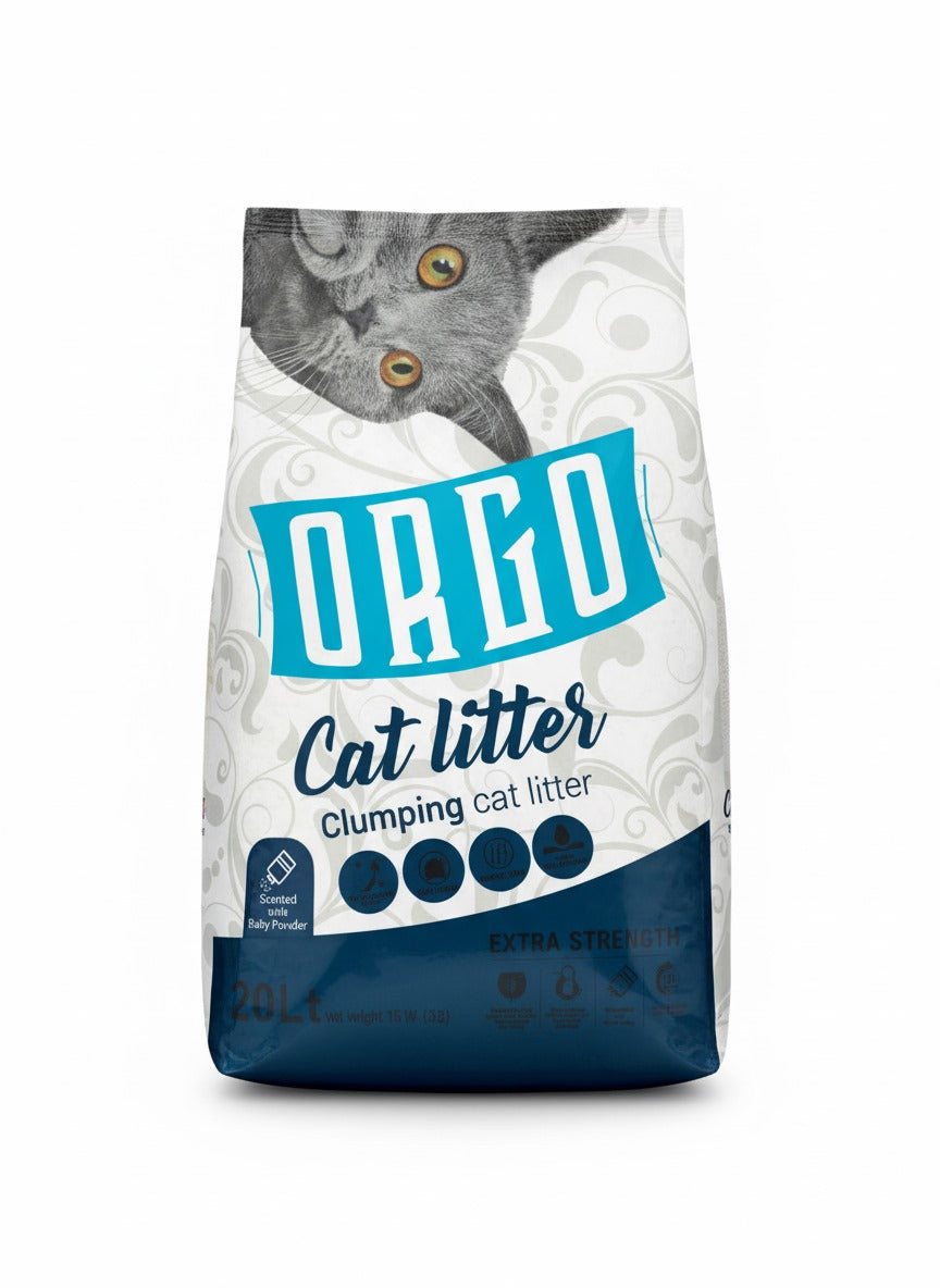 orgo white cat litter baby powder 20l.
