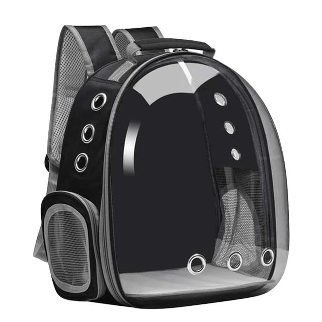 Pet carrier backpack with transparent front on a white background