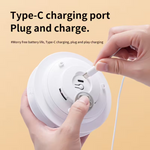 Person plugging a cable into a white charging port with text about Type-C charging.