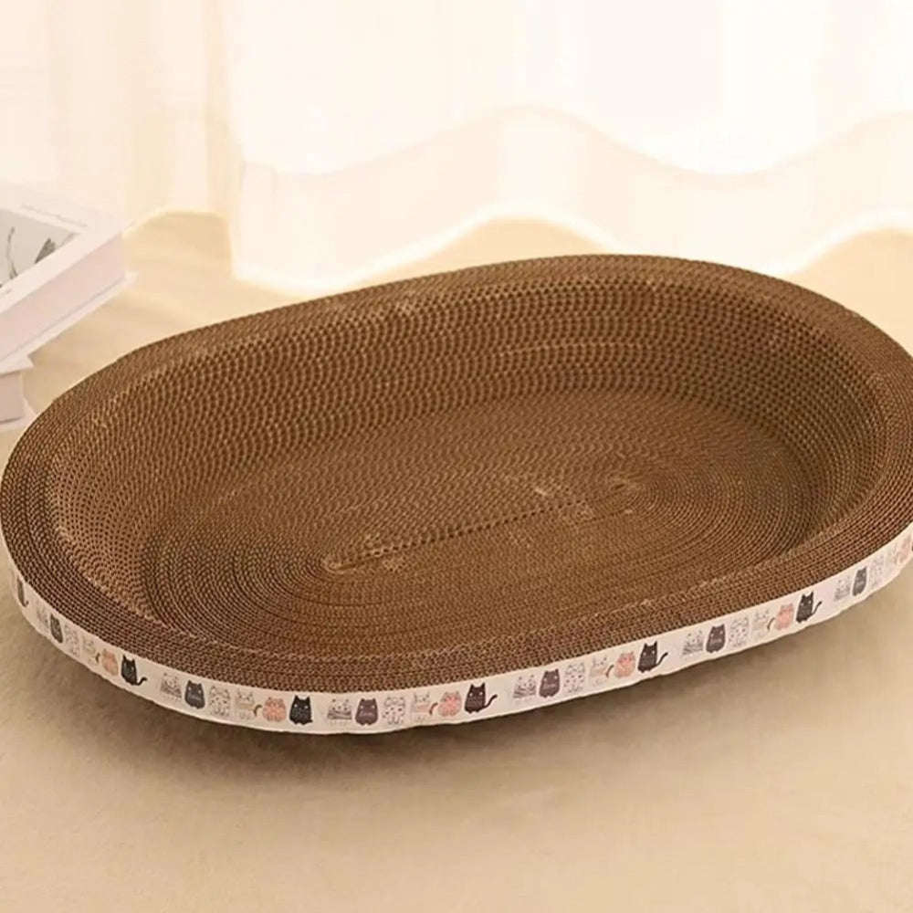 Catnip toy with corrugated design on a beige surface
