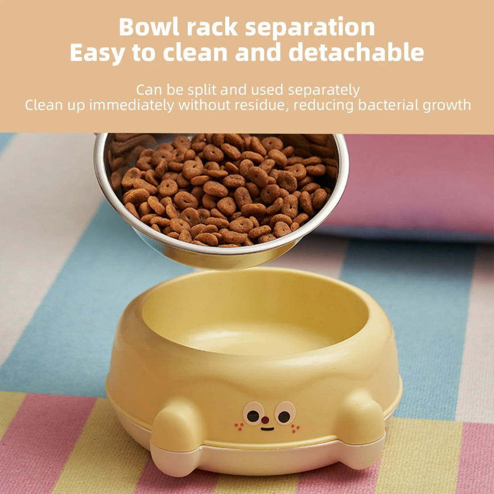 Pet bowl with detachable lid on a colorful checkered background
