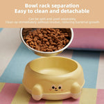 Pet bowl with detachable lid on a colorful checkered background