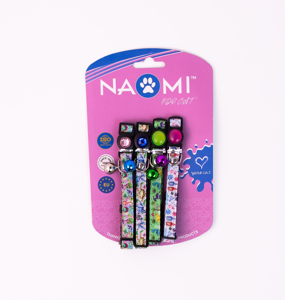 Naomi XS Assorted Cat Collars with Bells 4 per pack.