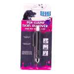 Tick remover for pets in its packaging with a dog illustration on a white background