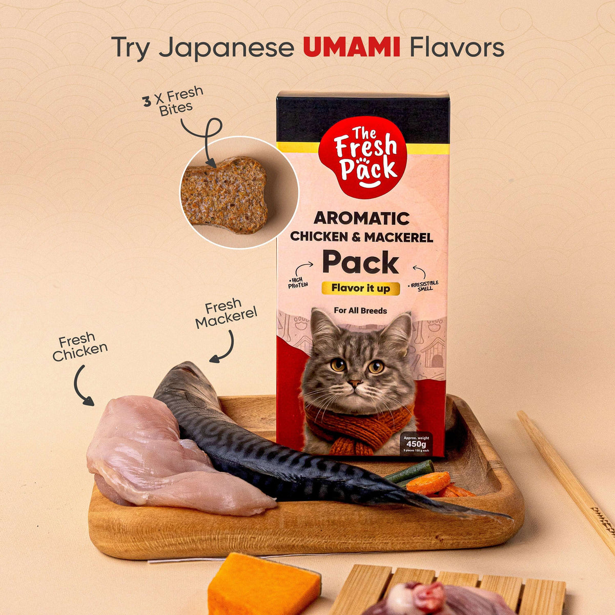 The Fresh Pack Aromatic Chicken & MackerelFor cats - "UMAMI" 450 Grams.