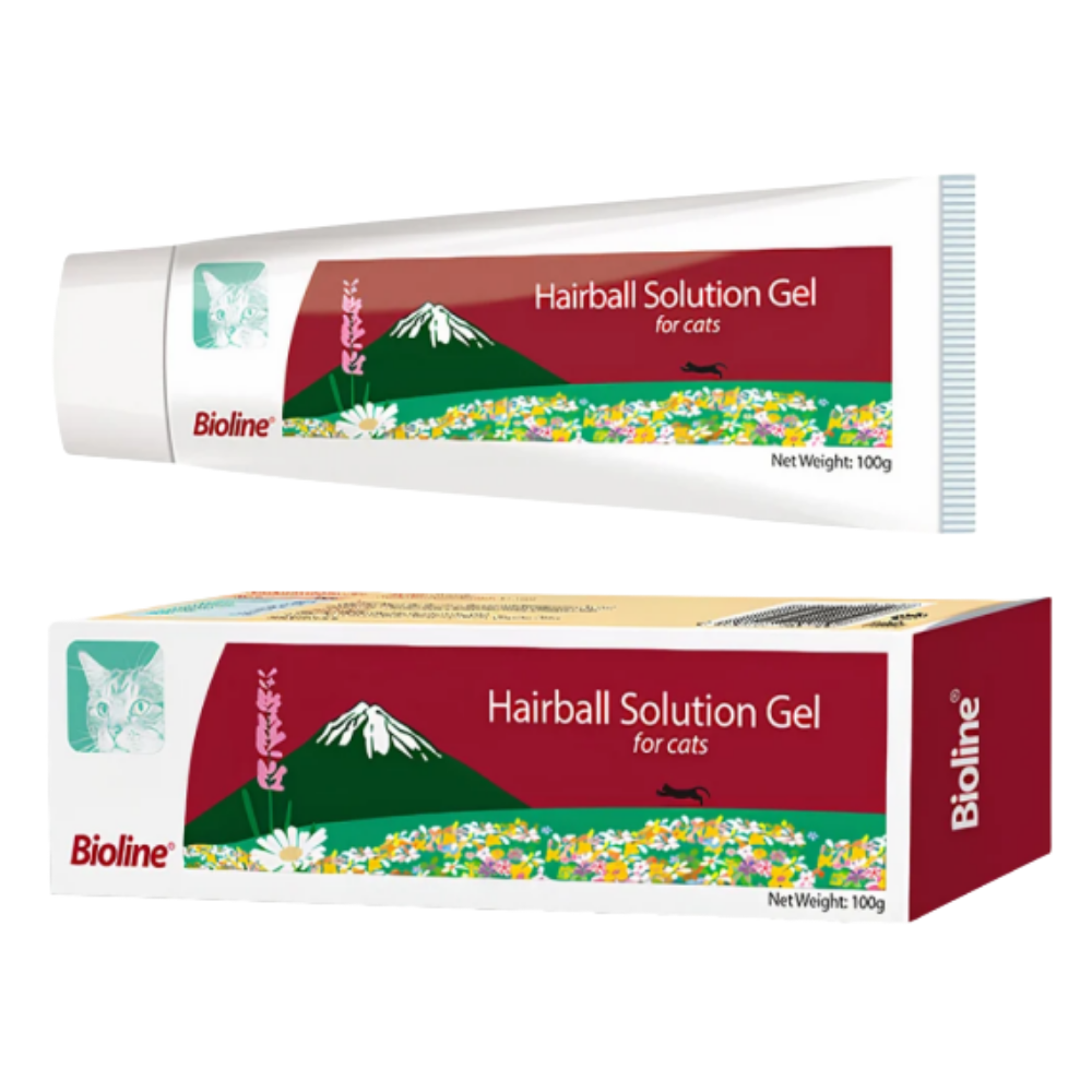Bioline Hairball Solution Gel packaging for cats on a white background