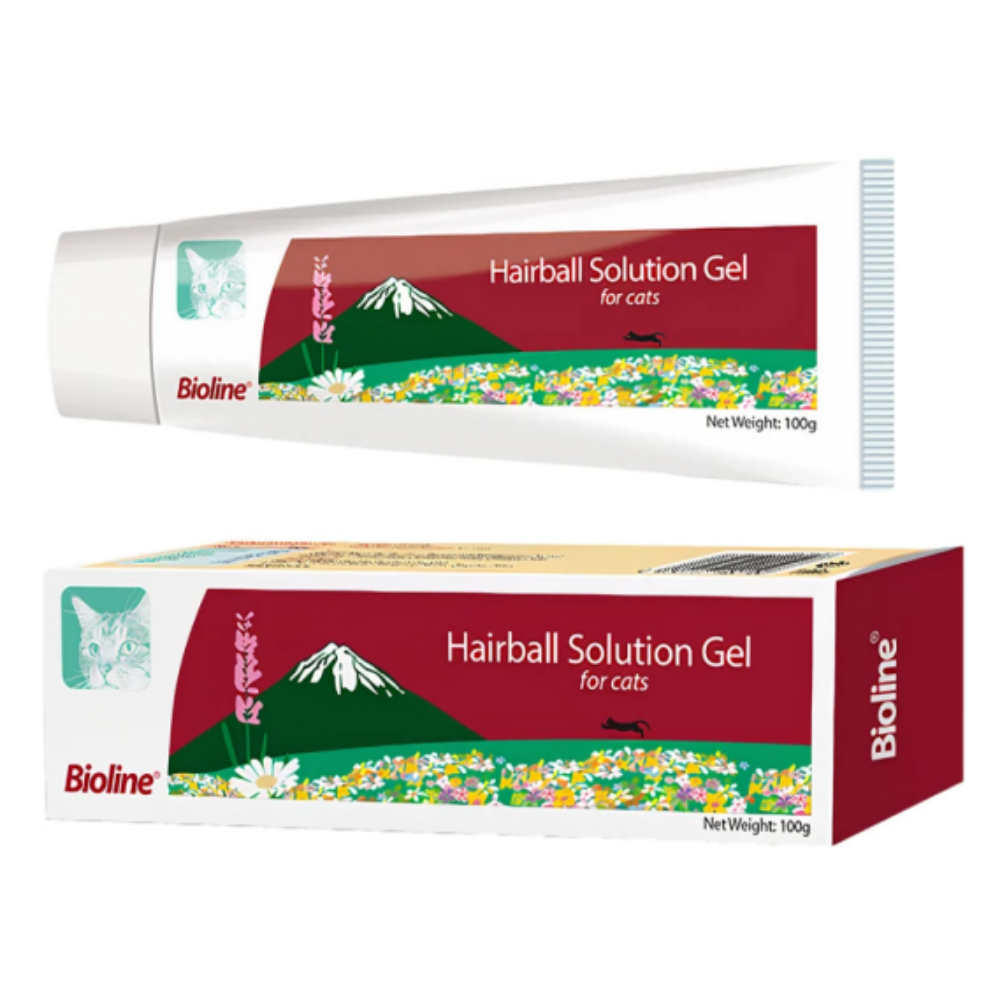 Bioline Hairball Solution Gel packaging for cats on a white background