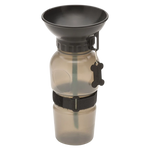 Clear water filter bottle with black lid on a white background