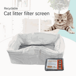 Cat litter filter screen with a cat and product packaging on a light background