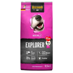 Belcando dog food package with a pink and black design featuring a dog's face.