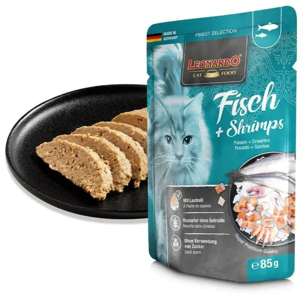 BUY 9 + 1 FREE Leonardo Wet Food Adult Cat With Fish And Shrimps 85 G